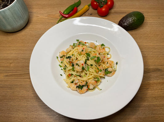 Spaghetti mit Garnelen in Weißwein Soße